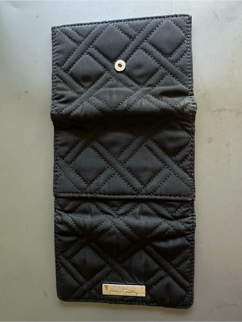 Vera Bradley Black Quilted Logo Tri-Fold Wallet Snap Closure ID Window - Picture 7 of 10